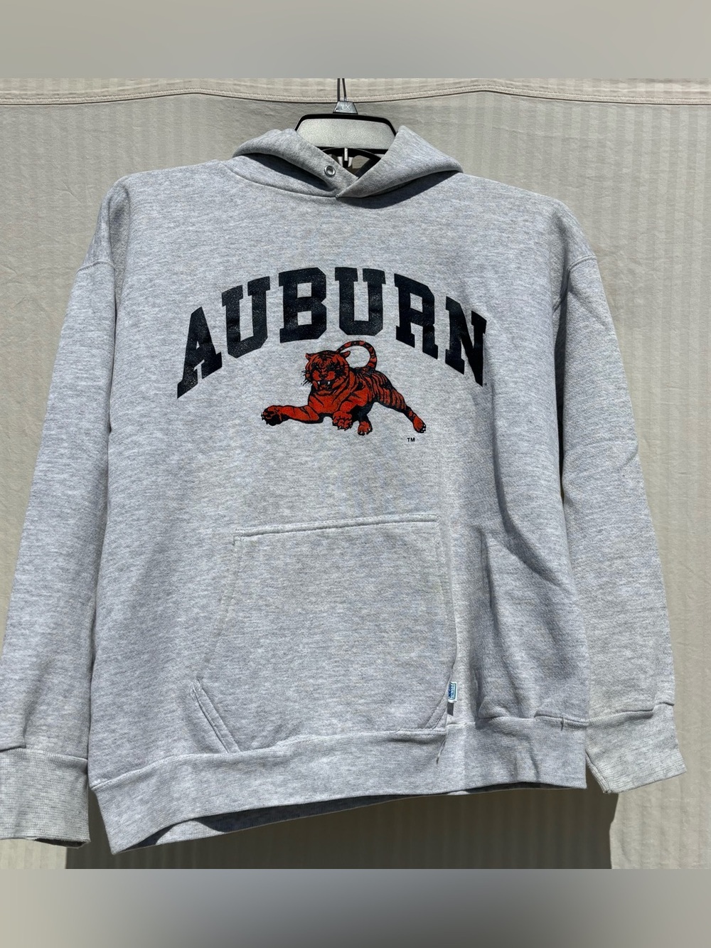 Y2K Auburn Arch Gray Pullover Hoodie with Tiger Graphic